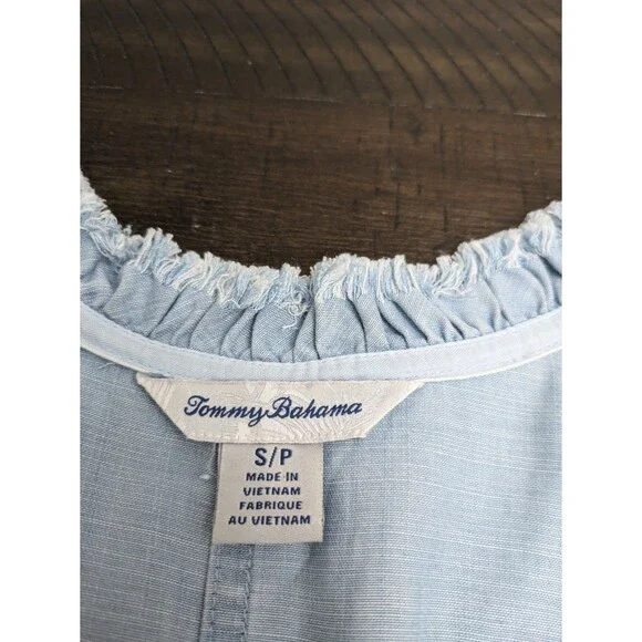 Tommy Bahama Tencel Shift Dress Sleeveless Chambray Pockets Coastal Beachy Small - Picture 7 of 10